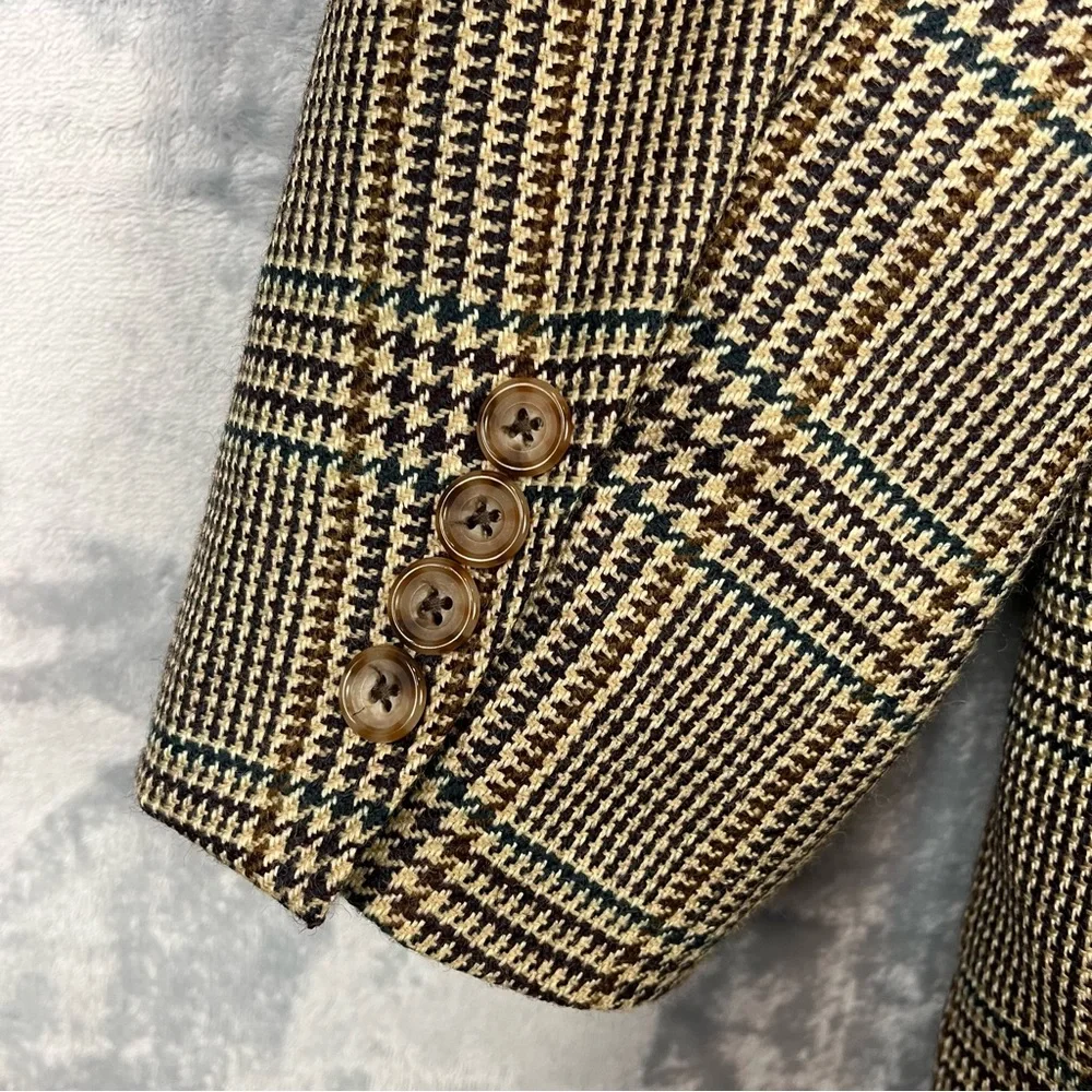 Oscar de la Renta Brown Glen Plaid Blazer Men’s Sz 44L 100% Wool Dark Academia